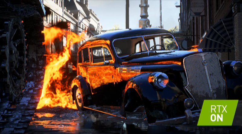 Seeing the flames from the fire react dynamically in the reflections on the car is a good example of why people are excitied about ray tracing.